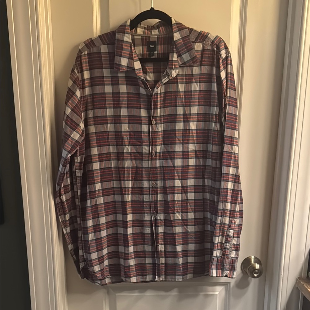 GAP Red and White Casual Button Down Shirt